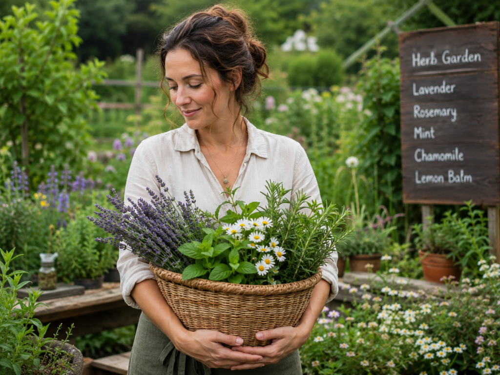 Woman carrying a basket of foliage
