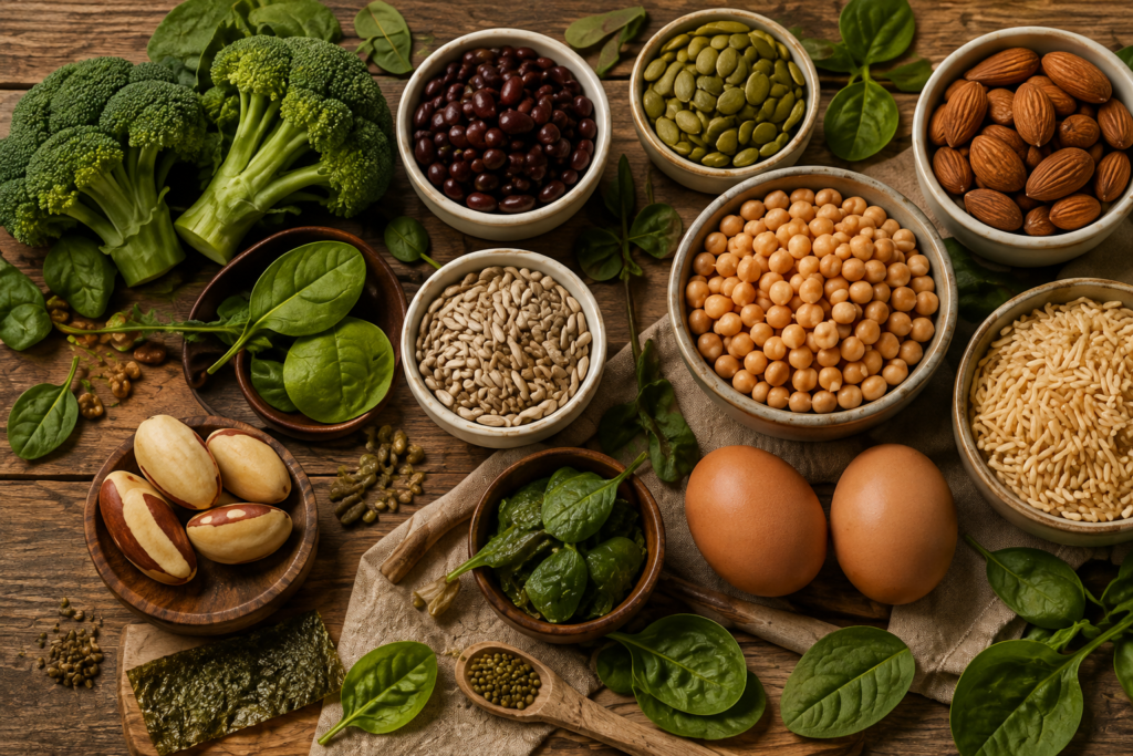 Variety of nutrient-rich whole foods supporting a balanced wellness lifestyle.